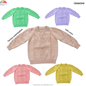 Nhà Máy Tùy Chỉnh Kid Cô Gái Chàng Trai Toddler Cotton Cable Knit Áo Thun Dệt Kim Trẻ Em Của Mùa Đông Áo Len