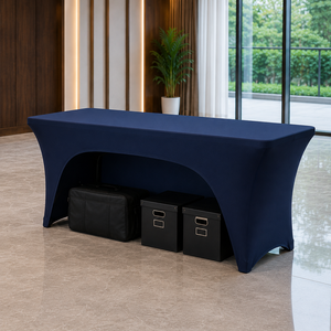 Custom 8ft Spandex Eco-Friendly Waterproof Modern Stretch Fitted Table Cover for Brand Marketing Events - Product Image 1
