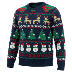 Maglione Natalizio Personalizzabile con Motivo Jacquard Sottile a Maglia Intera, Manica Lunga, Invernale, per Uomo - Product Image 1