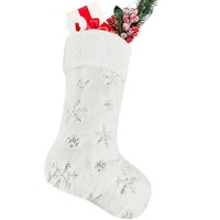 Chaussettes de Noël en peluche blanches avec flocon de neige, décoration de cheminée suspendue, cadeau pour la décoration de Noël en famille