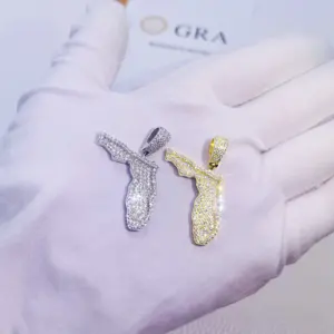 Joias vvs moissanite estados unidos flórida mapa país de qualidade superior iced out pingente personalizado