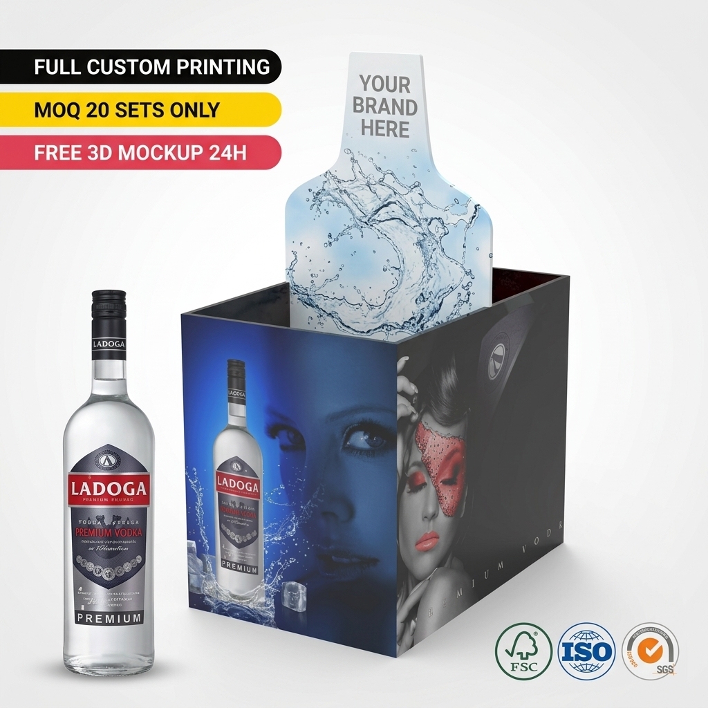 Premium Acrylic Spirits Display Gin Tequila Vodka Whiskey Bottle Glorifier Rack Countertop POS Merchandiser Retail FSDU Logo — view 1