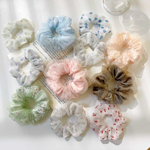 Hot Selling Elegante Dubbellaags Gaas Haar <span class=keywords><strong>Scrunchies</strong></span> Bloemenprint Rubberen Band Haaraccessoires Voor Dames - Product Image 3