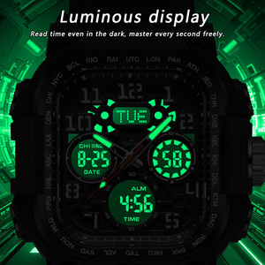 Sanda 6357 Reloj de pulsera multifuncional de doble pantalla para hombre, moderno, para estudiantes, resistente al agua para exteriores - Product Image 2