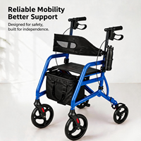 Déambulateur pliant d'extérieur à 4 roues avec siège pour camping, herbe et gravier, cadre en A, capacité 350 lbs, réglable pour seniors