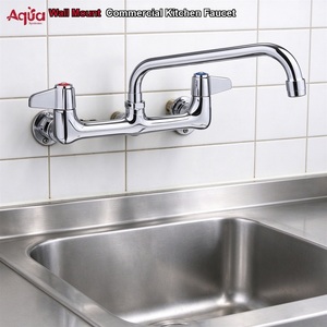 Grifo de cocina de latón, grifo mezclador de cocina comercial de doble manija, grifo de agua de latón, grifería de latón moderna para pared - Product Image 1