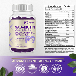 OEM ODM Nad <span class=keywords><strong>Biotin</strong></span> Gummies ile kollajen, resverodm l, Berberine, çinko, saç, cilt, çivi ve eklem takviyesi için K2 & D3 vitamini - Product Image 2