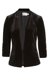 Customized New Fashion High Quality Classic V Neck Long Sleeves Hidden Breasted Fitted <strong>Black</strong> <strong>Velvet</strong> Blazer <strong>Jacket</strong> for Women - Product Image 3