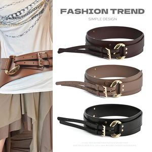 Cinturón de Cuero Genuino Irregular de Estilo Europeo Americano para <span class=keywords><strong>Mujer</strong></span>, Cinturón Decorativo para Traje, Vestido, Suéter, Cinturón de Cobre - Product Image 1