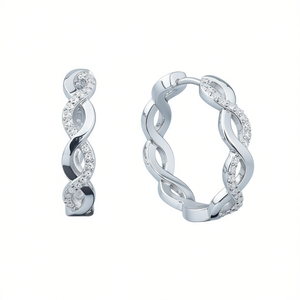 Orecchini a Cerchio in Oro Bianco E4555 con Diamanti Rotondi Incastonati a Canale, Gioielli Classici da Donna - Product Image 1