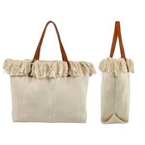 Fringe Style Woman Tote Bag Wholesale 100% Natural Cotton Tote Bags Extra Large Fashionable Canvas Bag For Woman