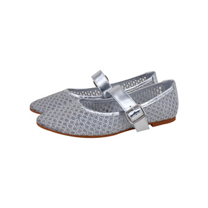 <span class=keywords><strong>Ballerine</strong></span> da Donna Eleganti e Leggere con Punta Affusolata, Design in Pelle Metallizzata Argento, Traspiranti con Cinturino a Fibbia - Product Image 1