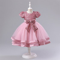 Robe de princesse Tutupetti rose à sequins, robe de demoiselle d'honneur de luxe, manches bouffantes, grand nœud, jupe en tulle superposée (taille plus)