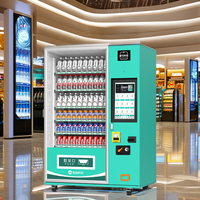 Escuela/centro comercial/autoservicio, aperitivos, bebidas, cambio de monedas, máquina expendedora de monedas, tarjeta de crédito, pago, máquina expendedora de alimentos