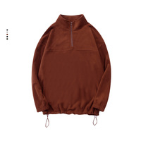 Veste d'hiver en polaire pour homme, col montant, demi-zip, avec motif uni brodé