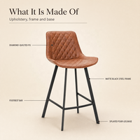 Tabouret de bar moderne et élégant avec structure en fer, stable et durable, siège en cuir pour hôtel, salle à manger, salon, bar à domicile