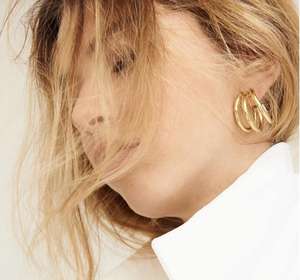 Hazır gemi paslanmaz çelik özel takı altın kaplama büyük daire yuvarlak çivili çember küpe üçlü Hoop küpe - Product Image 5