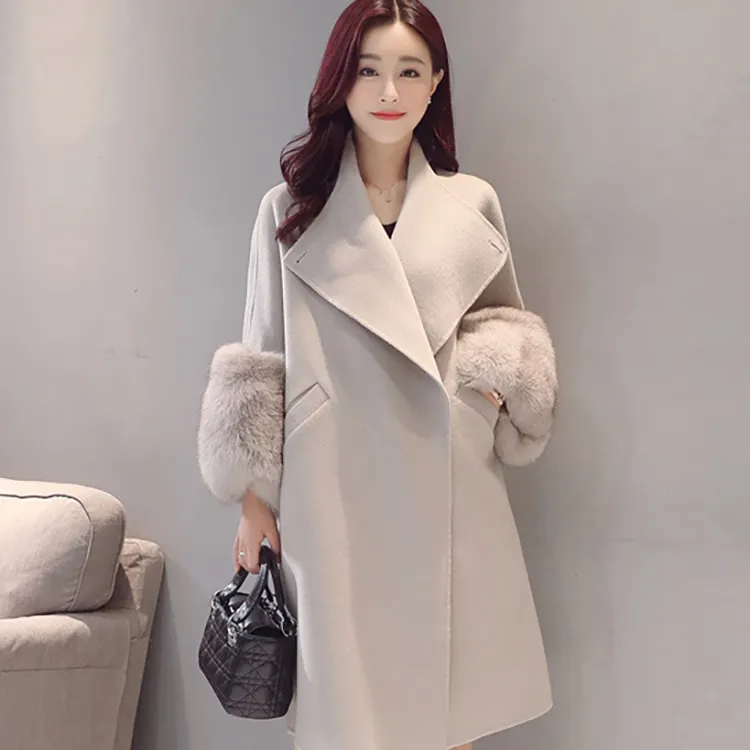 Jtfur Trendy Korean style Ladies Woolen Coat Jacket Fashionable Mid-Length Loose Woolen Coat