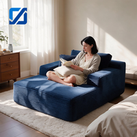 Canapé modulaire carré convertible moderne en tissu doux bleu marine, une place, avec coussins épais écologiques pour villa