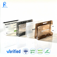 Sac de toilette de voyage grande capacité avec logo personnalisé, pochette cosmétique transparente givrée en PVC avec fermeture éclair et poignée en PU, trousse de maquillage en TPU