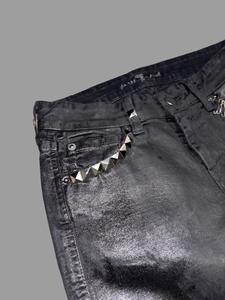 جينز دينم مشمع للخريف قطني أسود تويل مطاطي فضفاض يناسب الجرس من الأسفل بنطال جينز دينم مشمع للرجال - Product Image 3