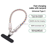 Moda Nylon Trenzado 2 en 1 Crossbody USB Cable Teléfono Cordón USB C a Tipo C Correa Cable de carga