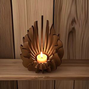 Décoration de bureau en bois de forme créative, porte-bougie en bois en forme de flamme, décoration en bois de lotus personnalisée et créative - Product Image 1