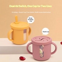 Tasse d'apprentissage en silicone de qualité alimentaire pour enfants, anti-chute, avec fenêtre transparente et échelle graduée, poignées et paille, pour collations