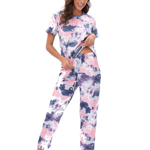 Ropa de mujer Pijamas Estampado de leopardo Tie-Dye Ropa de dormir Ropa de salón Pijamas Conjunto de pantalones de manga corta de dos piezas - Product Image 2