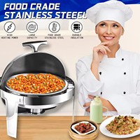Plat de service rond électrique en acier inoxydable poli avec couvercle roulant pour buffet