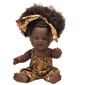 子供のためのリアルな12インチの巻き毛のアフリカの人形のおもちゃ美しいギフト黒の人形の女の赤ちゃんのおもちゃ