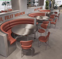 Ensemble de table et chaises de salle à manger de luxe moderne en acier inoxydable et bois avec banquette pour hôtel et restaurant, mobilier commercial pliable