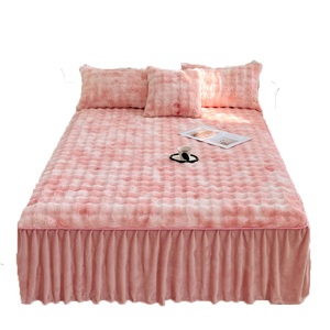 Funda de Cama de Invierno Engrosada de Forro Polar de Conejo y Poliéster, Teñida Lisa, Lavable a Máquina, Antideslizante, de Coral, de una Sola Pieza, para Cama de 0.9m, para el Hogar - Product Image 1