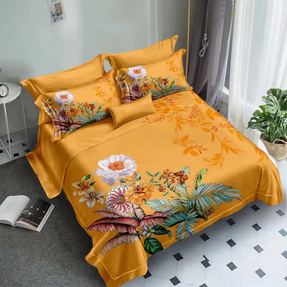 Lençol de cama com estampa de borboleta, conjunto de lençóis de flores de borboleta com estampa de tecido personalizada em 100% microfibra, dourado e com tamanho king