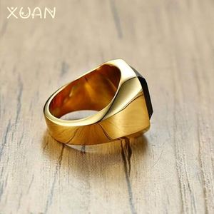 316L 골드 실버 스테인리스 스틸 남성용 주얼리 변색 방지 사각 오닉스 스톤 링 블랙 에나멜 시그넷 링 - Product Image 2