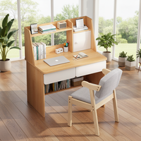 Bureau informatique intégré avec étagère pour petit appartement, table d'étude simple pour bureau à domicile, style panneau bois pour étudiants et écrivains