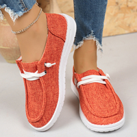 Sepatu Kanvas Kasual Wanita Slip On Loafers Sol Datar Hiasan Renda Sepatu Jalan Nyaman Multi-Warna