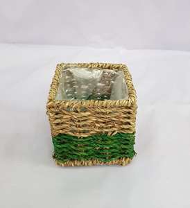 Cesta de Fibra Natural de Seagrass al por Mayor - Maceta Cuadrada Hecha a Mano con Revestimiento de Plástico y Base Verde para Decoración del Hogar - Product Image 6