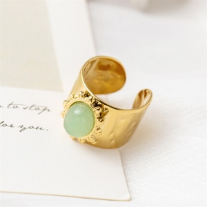 Boho Jewelry Hammering Chunky Gemstone <b>Rings</b> Stainless Steel Gold Plated <b>Open</b> Cuff <b>Rings</b> for Women - Product Image 1