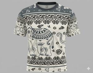 T-shirt à manches courtes et col rond avec imprimé sublimation éléphant et fleurs. Fabriqué en micro-polyester 130 g/m². - Product Image 4