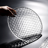 Plateau de service en verre ultra-transparent pour banquets chinois, grand plateau tressé pour fraises, fruits coupés, gâteaux et desserts