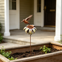 Décoration de jardin en métal décoratif, motif colibri et tournesol, effet rouillé, pour extérieur, pelouse, allée, jardin, ornement de cour