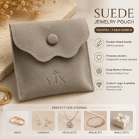Pochette à bijoux en daim double face avec logo personnalisé, bouton pression, sac cadeau pour bagues, boucles d'oreilles, colliers et petits accessoires