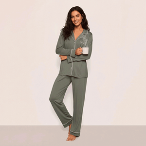 <span class=keywords><strong>Pigiama</strong></span> Casual da Donna in Bambù di Alta Qualità Personalizzato, Colletto Ribaltabile, Maniche Lunghe, Set <span class=keywords><strong>Pigiama</strong></span> e Loungewear in Modal Satin - Product Image 3
