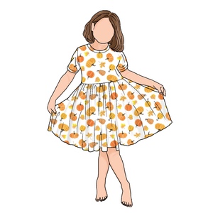 Gonna per bambini di alta qualità a manica corta <span class=keywords><strong>zucca</strong></span> colorata al ginocchio bella estate Swing plissettato per bambine - Product Image 2