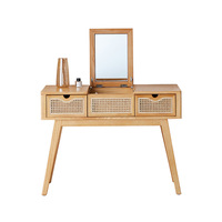 Coiffeuse en rotin tressé de Chine avec 2 tiroirs et armoire de rangement à bijoux en bois pour chambre à coucher