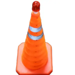 LED Light-Equipped Folding Retractable Road Cone Traffic Safety Warning Product for Road Construction