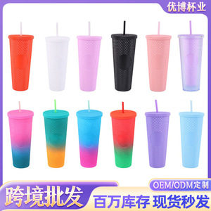 แก้วพลาสติกสองชั้น UBO 500 มล. สีรุ้ง พร้อมหลอดดูด สำหรับงานปาร์ตี้ - Product Image 5