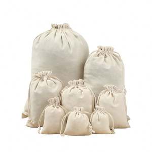 Bolsas de tela pequeñas de lona de algodón con cordón y bolsillo para almacenamiento, personalizables con logo impreso, venta al por mayor - Product Image 1