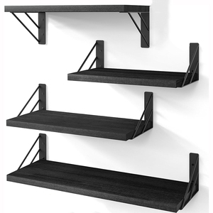 Support flottant en bois de style campagnard 4 pièces Chambre à coucher Étagère murale décorative <span class=keywords><strong>pour</strong></span> salles de bains Salons Petites étagères de rangement murales - Product Image 5